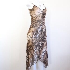 y2k hennes leopard tiger print mesh midi dress ruched